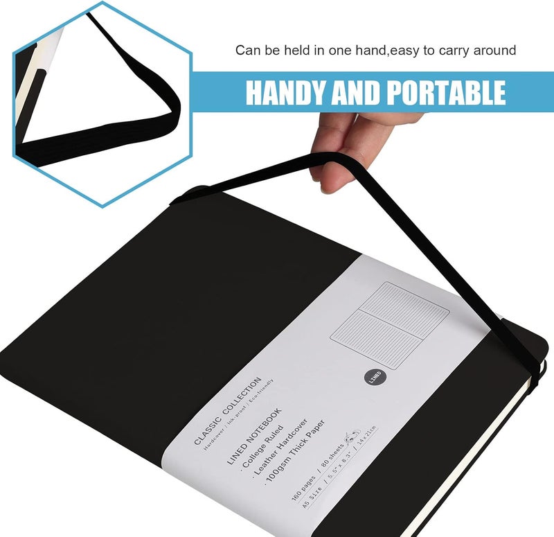 EMOMAS Lined Journal Notebook – Hardcover Notebook for Men & Women – Journals for Writing, Work, School, Home & Daily Notes, 160 Pages – Medium A5, 5.7"x8", 100 gsm Thick Paper (Black)​ - Image 5